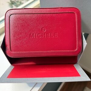 WOLF x Michele Red Leather Zip Train Case -NEW
